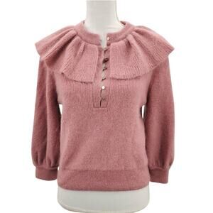 Ba&sh Hoa Ruffle Collar Blush Pink Sweater Wool Mohair Blend 1E22HOA Size Medium